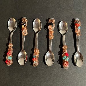 Artisan handmade demitasse/espresso teaspoons w/copper & stone nuggets-set of 6